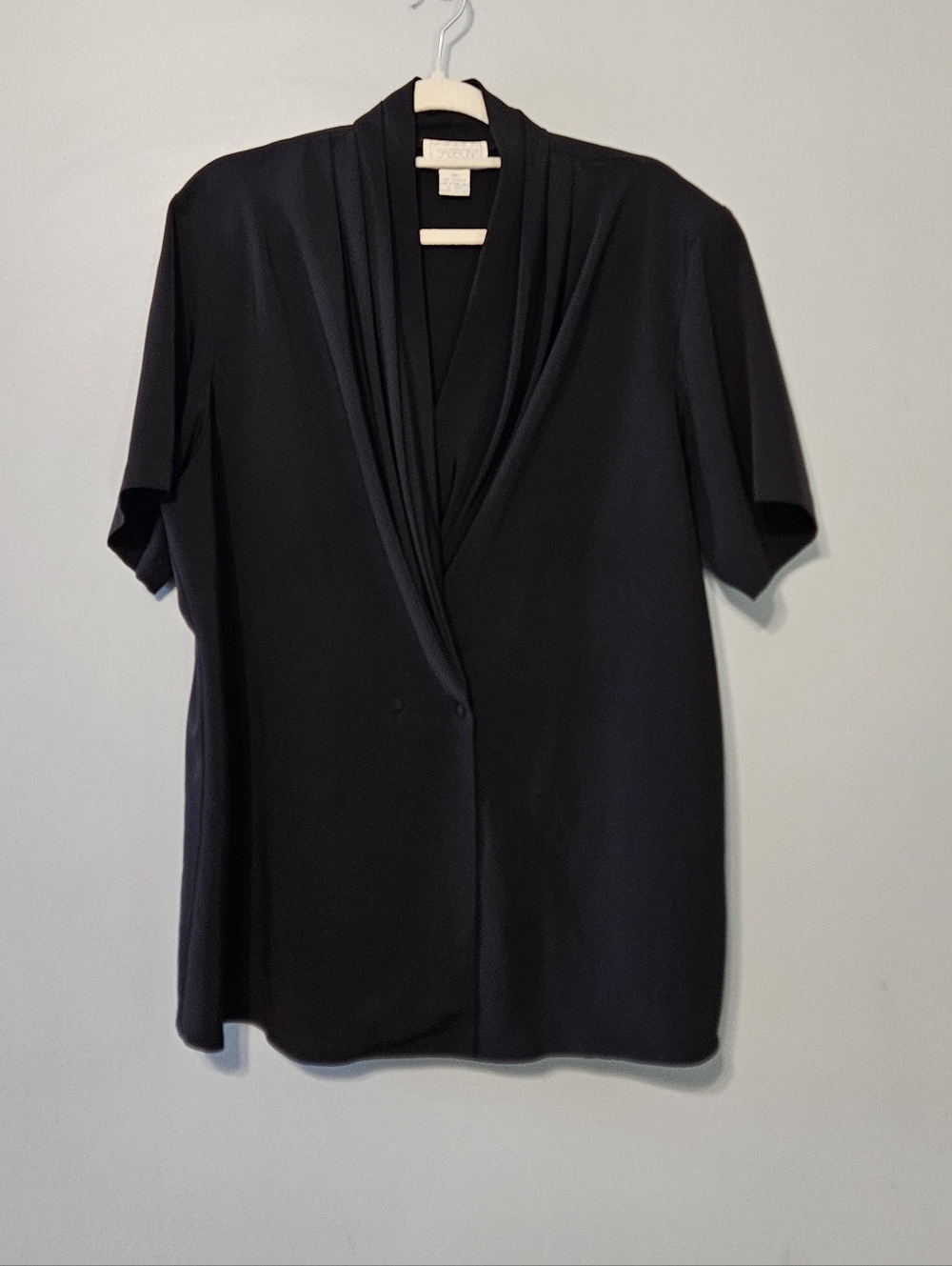 Sasson Black Draped Shawl-Collar Short-Sleeve Top